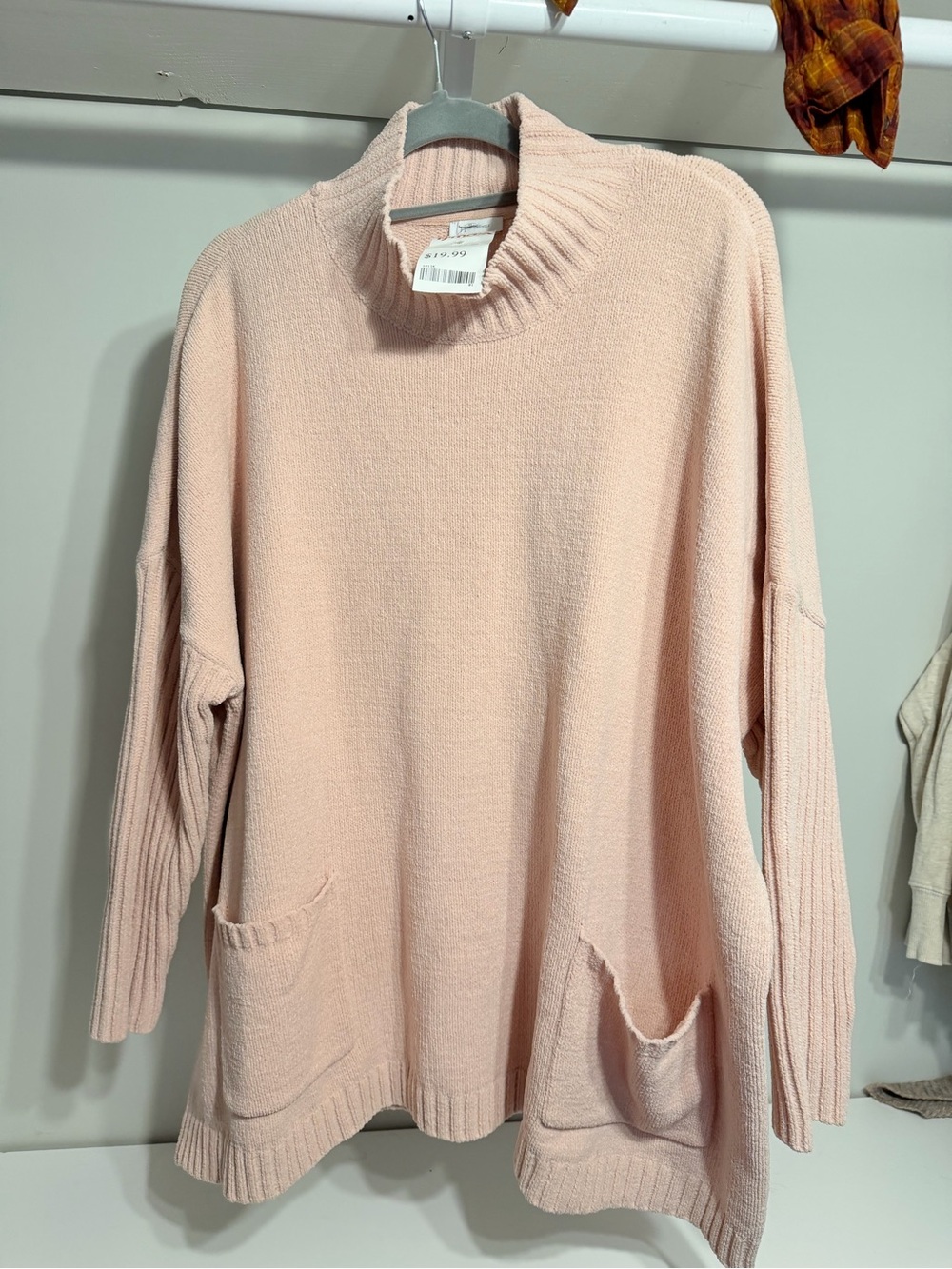 Cozy Blush Pink Turtleneck Pocket Sweater